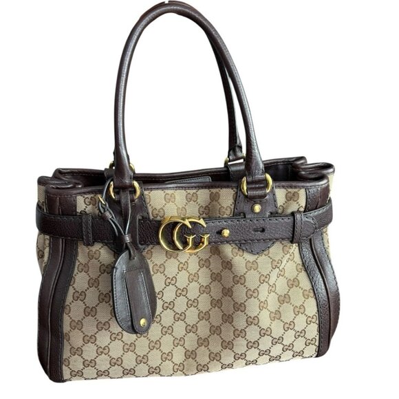 Gucci Medium GG Canvas & Leather Running Tote With Gold-Tone Hardware & Dual Han - Picture 1 of 12